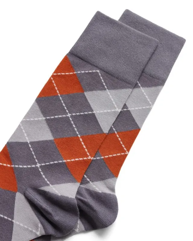 ECCO Socks-Classic Argyle Mid Cut Grey